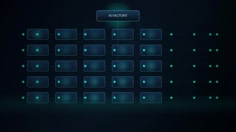AI Factory Tech Concept Infographic with Glowing Nodes and Grid Animation Vídeos de archivo 344232889