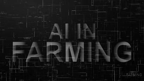 AI in farming text technology data line black white color Stock Illustration