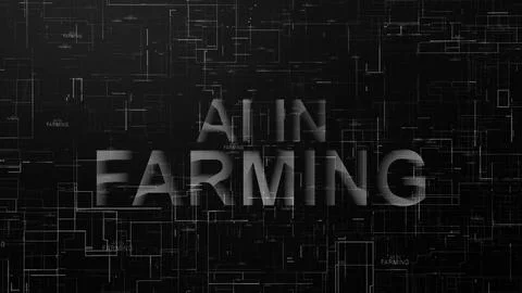 AI in farming text technology data line black white Stock Illustration