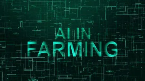 AI in farming text technology data line cyan color Stock Illustration
