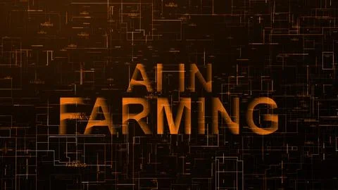 AI in farming text technology data line orange color Stock Illustration