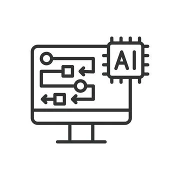 AI flowchart generator, icon in line design. AI, flowchart, generator, diagram Illustrazione stock