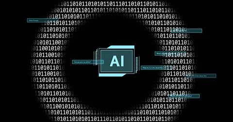 AI folder icon and binary code, artificial intelligence concept Stock Illustration