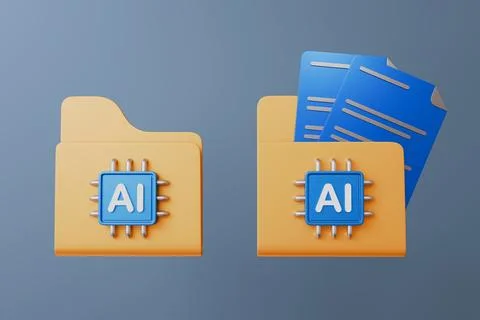 AI folder icon, File folder microchip papers for digital workflow Иллюстрация