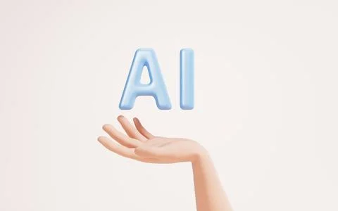 AI fonts with artificial intelligence concept in a hand, 3d rendering. Stock Illustration