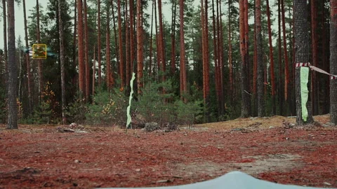 AI FPV Drone Racing Forest Obstacle Course Detection Stock Footage 306408441