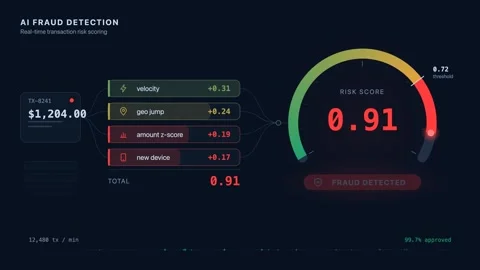 AI Fraud Detection Concept with Transaction Risk Scoring Animation Stock Footage 339303020