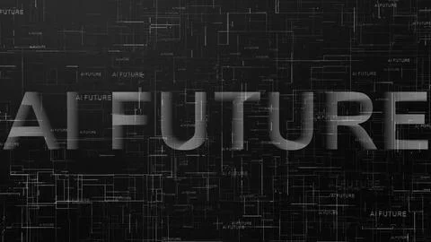AI Future text technology data line black white color Stock Illustration