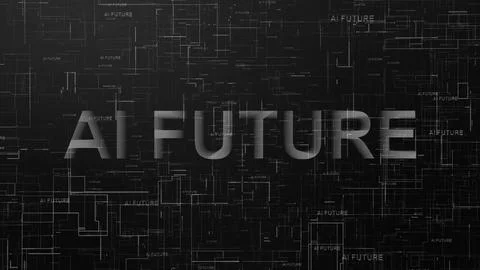 AI Future text technology data line black white Illustrazione stock