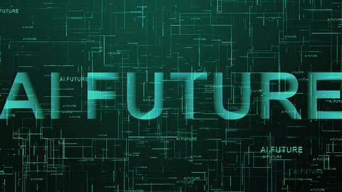 AI Future text technology data line cyan color Stock Illustration