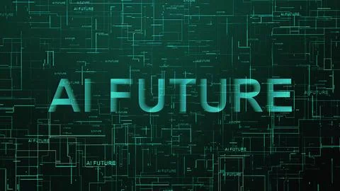 AI Future text technology data line cyan Stock Illustration