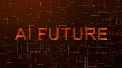 AI Future text technology data line orange color Stock Illustration
