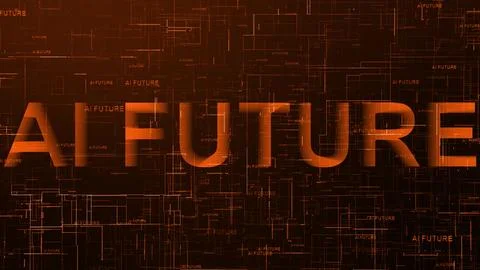 AI Future text technology data line orange Illustrazione stock