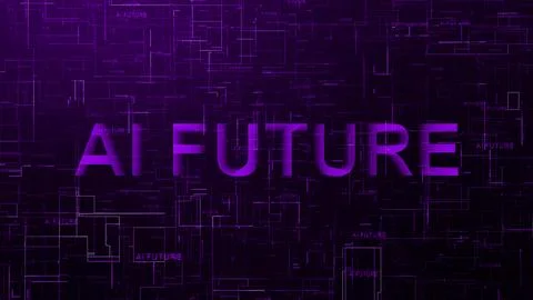 AI Future text technology data line purple color Stock Illustration