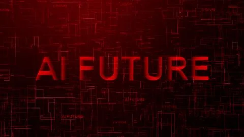 AI Future text technology data line red Illustrazione stock