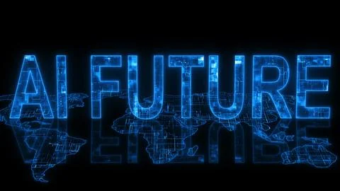 AI future text technology earth map blue glowing Stock Illustration