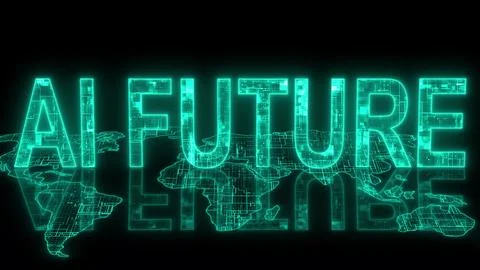 AI future text technology earth map cyan glowing Stock Illustration