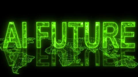 AI future text technology earth map green glowing Stock Illustration
