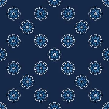 AI Gear vector Artificial Intelligence Cog wheel seamless pattern in thin l.. 스톡 일러스트