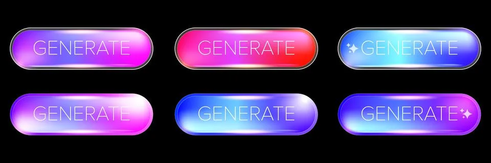 AI Generate glossy button set, futuristic neon glow design for websites or Illustrazione stock