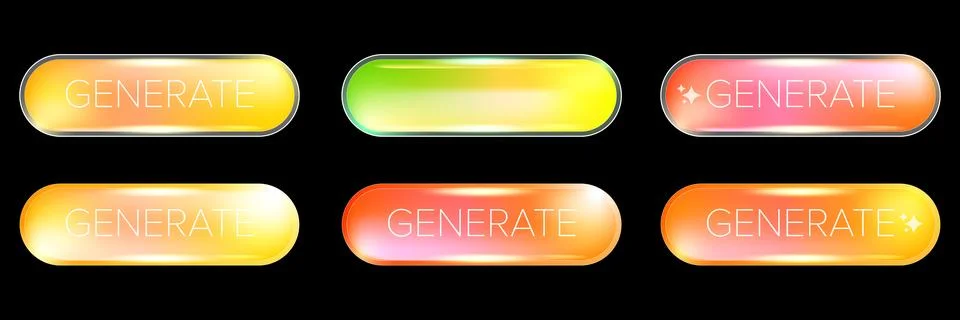 AI Generate glossy button set, futuristic neon glow design for websites or Illustrazione stock