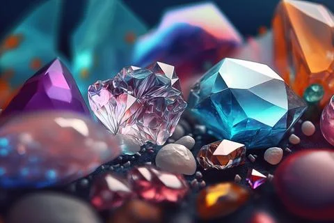 AI generated Abstract Background with Crystals and Gems . AI generated Illu.. Stock Illustration