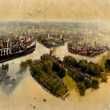 AI generated abstract view on the London city with key elements Stock Illustration