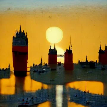 AI generated abstract view on the London city with key elements Stock Illustration