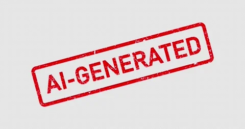 AI-generated content postal stamp, synthetic media and misleading Stock Footage 332782683