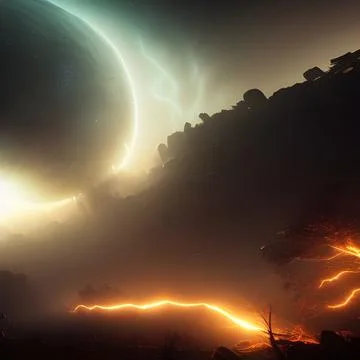 AI-generated digital art of a collapsing planet during an apocalypse Stock Illustration