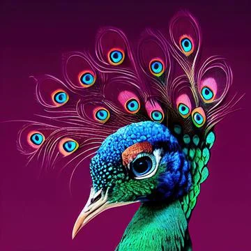 AI-generated digital art of a portrait of a blue peacock Stock Illustration