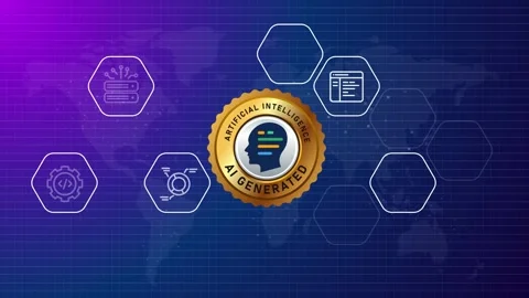 AI generated generative artificial intelligence emblem seal symbol golden Vídeos de archivo 308608282