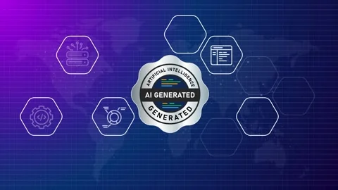 AI generated generative artificial intelligence emblem seal symbol silver Stock Footage 308608386
