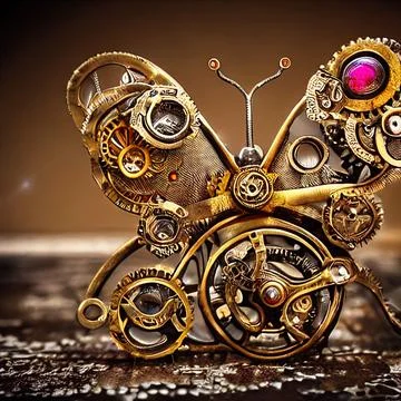 AI-generated golden steampunk clockwork butterfly Ilustração Stock