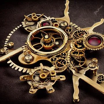 AI-generated golden steampunk clockwork gears Stock Illustration
