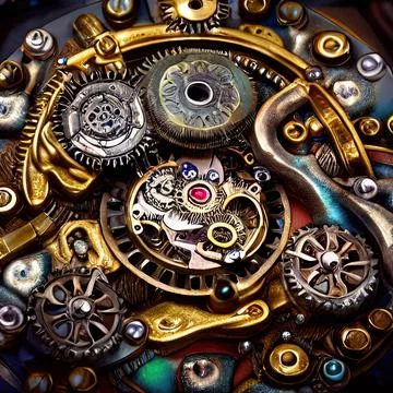 AI-generated golden steampunk clockwork gears Stock Illustration
