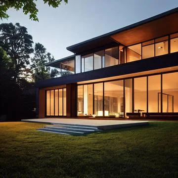 AI-generated hyper-realistic digital art illustration of the exterior of a house Ilustración de archivo