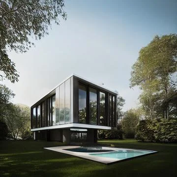 AI-generated hyper-realistic digital art illustration of the exterior of a house Ilustración de archivo