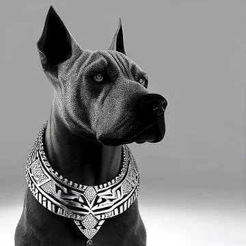 AI generated hyper realistic illustration of a black great dane dog with old egy Ilustración de archivo