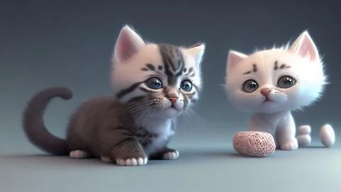 AI generated hyper realistic Illustration of two adorable kittens playing togeth Stock Illustration