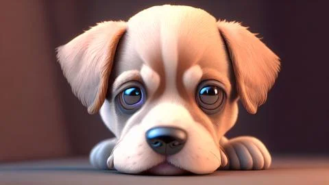 AI generated hyper-realistic illustration of an adorable sad puppy laying on the Stock Illustration