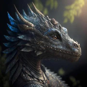 AI-generated illustration of a side view of dracorex's head in the sunlit blurre Stock Illustration