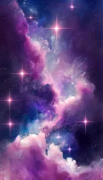 AI-generated illustration of the sky with pale pink purple cosmic clouds and glo Stock Illustration