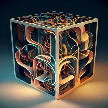 AI-generated illustrative cube with curvy details Stock Illustration