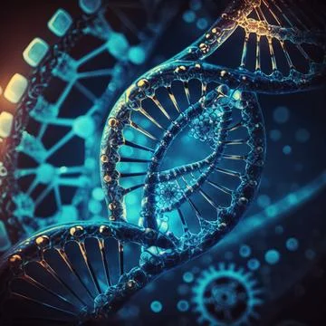 AI generated Image of Abstract polygonal wireframe DNA molecule. AI generat.. Stock Illustration