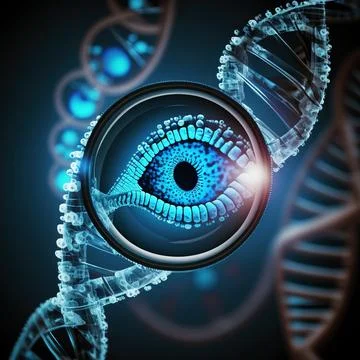 AI generated Image of Abstract polygonal wireframe DNA molecule. AI generat.. Stock Illustration