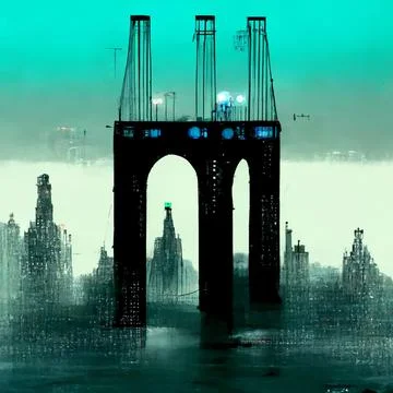 AI generated render scratch of the bridge in New York in futuristic style Stock Illustration