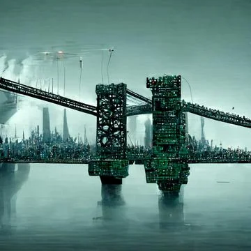 AI generated render scratch of the bridge in New York in futuristic style Stock Illustration