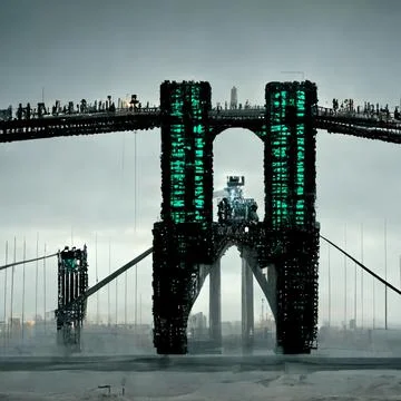 AI generated render scratch of the bridge in New York in futuristic style Stock Illustration