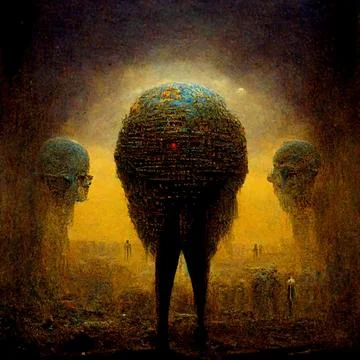 AI generated scratch of artificial intellect himself in illustrative way with Stock Illustration